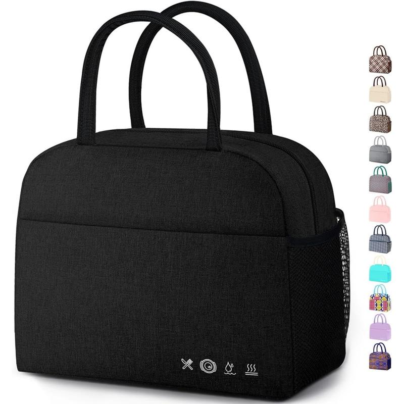 Lunch Bag Lunch Box for Women Men Reusable Insulated Lunch Tote Bag,Leakproof Thermal Cooler Sack Food Handbags Case High Capacity forTravel Work School Picnic- Black