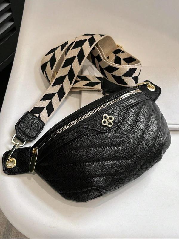 Women's Fashionable Chevron Quilted Fanny Pack, Casual Versatile Zipper Shoulder Bag for Daily Used, Trendy All-match Sling Bag