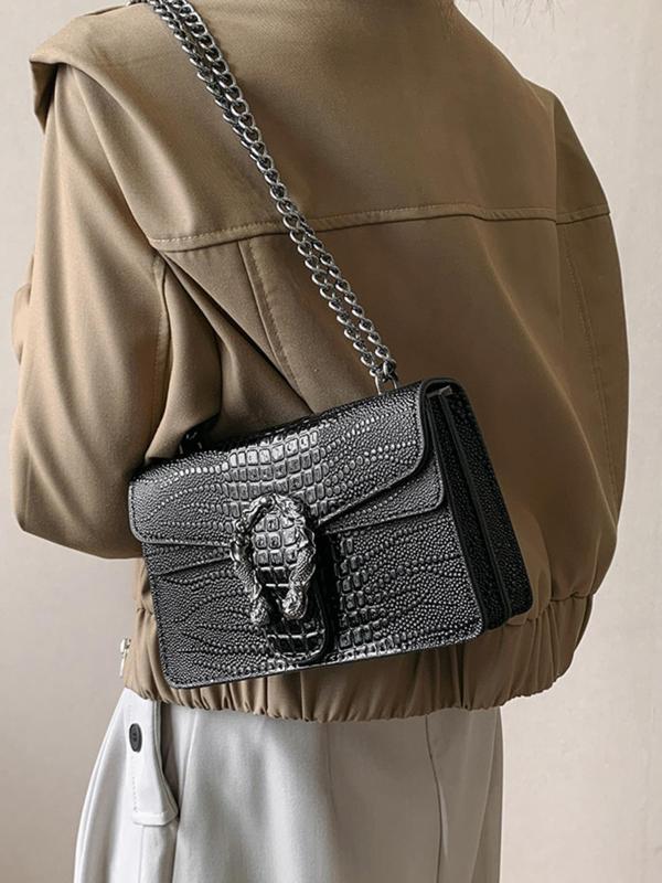 Women's Fashion Adjustable Chain Strap Crossbody Bag, Trendy Crocodile Pattern Shoulder Bag, Stylish Crossbody Bag for Daily Use