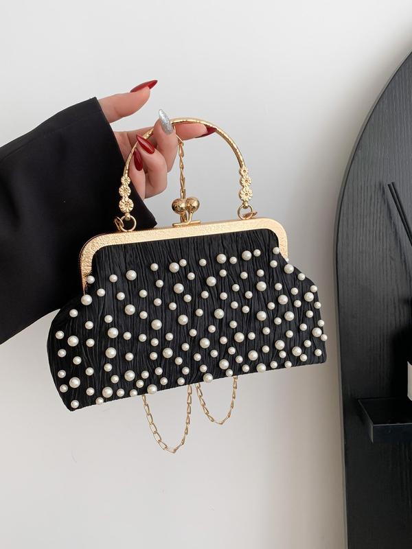 Women's Summer Elegant Faux Pearl Decorated Evening Bag, Fashionable Flap Shoulder Bag for Party, Exquisite Bag for Birthday Gift for Women & Girls