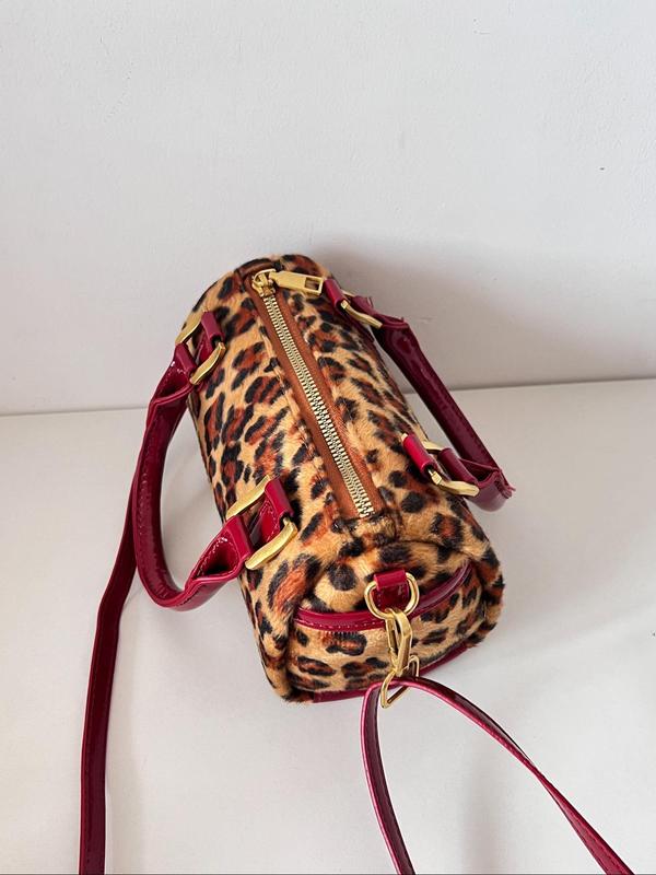 Women's Fashion Leopard Pattern Handbag, Casual Versatile Zipper Shoulder Bag for Daily Used, Trendy All-match Commuter Bag