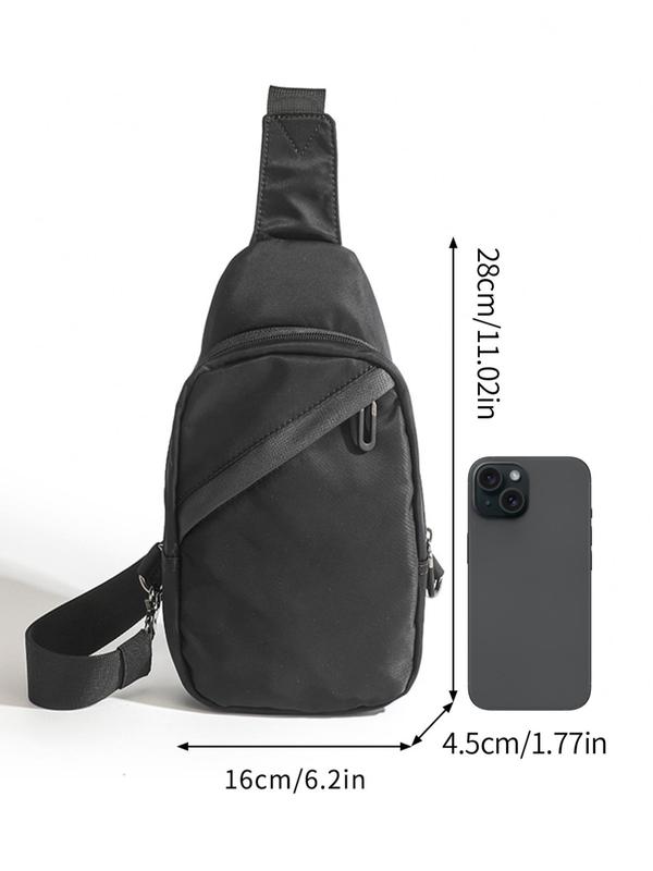 Men's Casual Solid Color Zipper Bum Bag, Fashionable Nylon Shoulder Bag for Daily Used, Casual Trendy Versatile High-quality Daily Sporty Bag