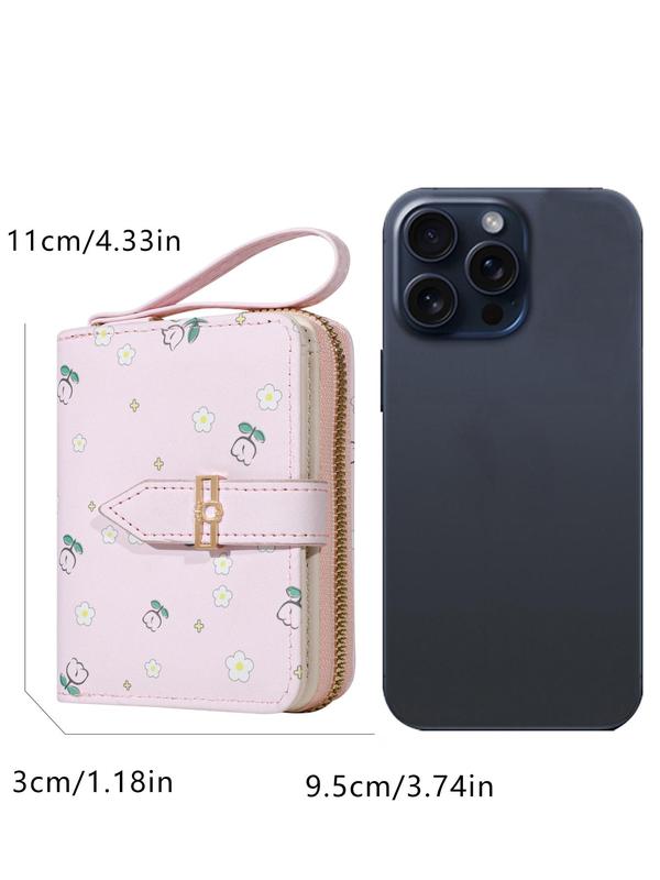 Ditsy Floral Pattern Zipper Short Wallet, New Style Casual Versatile Card Holder for Women & Girls, Trendy All-match & Exquisite Wallet As Gift, for Fall Outfits Fall Freshness