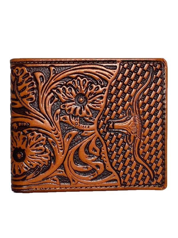 Men's Vintage Floral Embossed Genuine Leather Short Wallet,  Luxury Purses, Western Style Bifold Wallet, Multi-card Slot Card Holder, Gift for Men