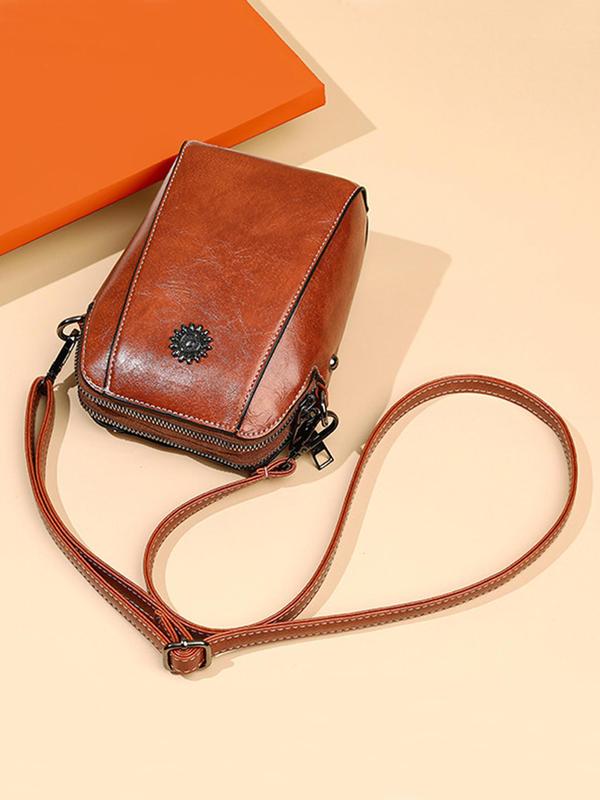 Women's Solid Color Fashionable Pu Leather Crossbody Bag, Casual Versatile Vintage Small Phone Bag for Daily Used, Trendy All-match Commuter Bag