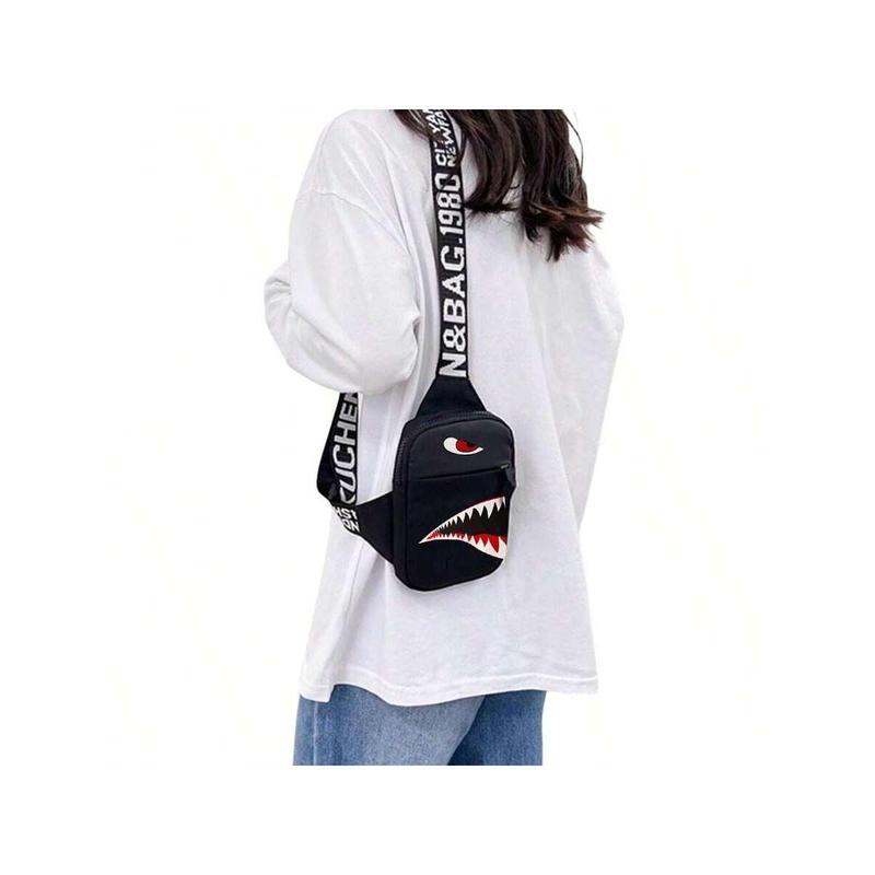 Fashionable Men's Cross-Shoulder Bag Polyester Trendy Square Bags Sling Bag Side Bag For Travel Vacation Sport School Lightweight Men Gifts Gift For Men With Anime Shark Pattern Fanny Pack Outdoor Men Gifts Present Valentines Gifts Black Friday College B