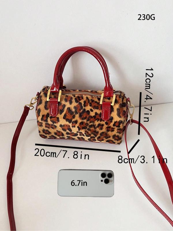 Women's Fashion Leopard Pattern Handbag, Casual Versatile Zipper Shoulder Bag for Daily Used, Trendy All-match Commuter Bag