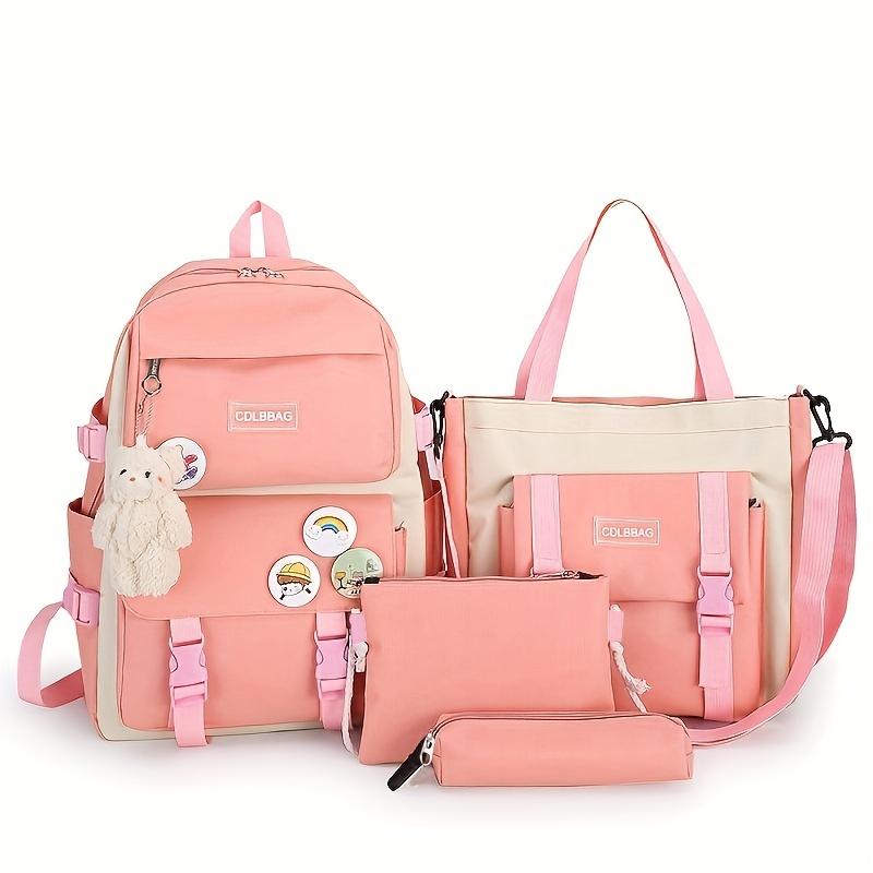 4 Pcs set Simple Casual Backpack Large Capacity School Bag Travel Bag Canvas Shoulder Bag