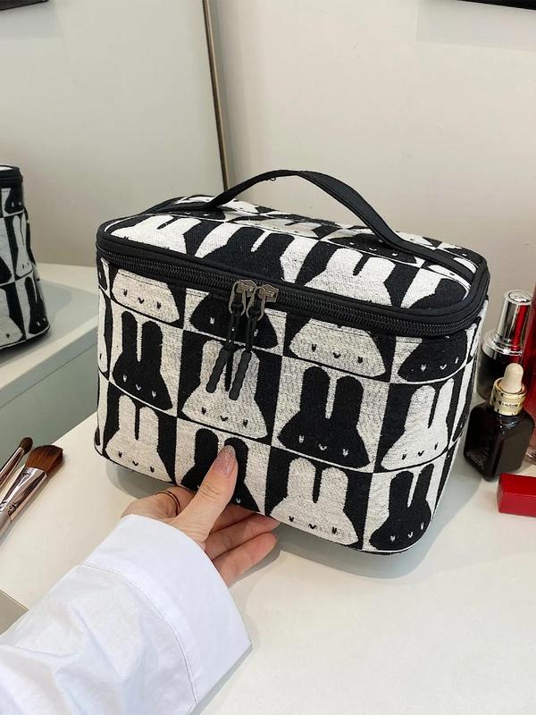 Colorblock Rabbit Pattern Makeup Bag, Portable Cosmetic Bag, Zipper Makeup Organizer Pouch, Versatile Storage Bag for Skincare, Lotion, Cream, Lip Balm, Eyeliners, Mirror, Travel Essentials