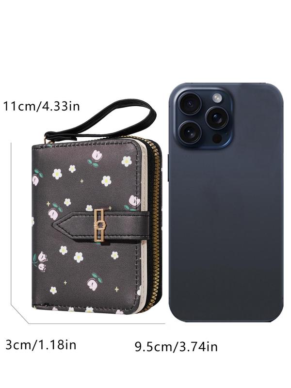 Ditsy Floral Pattern Zipper Short Wallet, New Style Casual Versatile Card Holder for Women & Girls, Trendy All-match & Exquisite Wallet As Gift, for Fall Outfits Fall Freshness