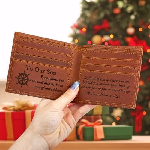 Son Gift Personalized Wallet for Son Gift Mens Engraved Leather Wallet to Son from Mom and Dad Gift Idea on Christmas, Birthday, Graduation