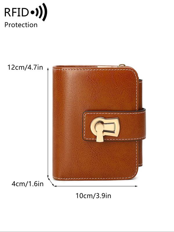 Women's Plain Color Geometric Design Buckle Short Wallet, Trifold Wallet with Rfid Blocking, Fashionable Pu Leather Id Window Wallet for Daily Use