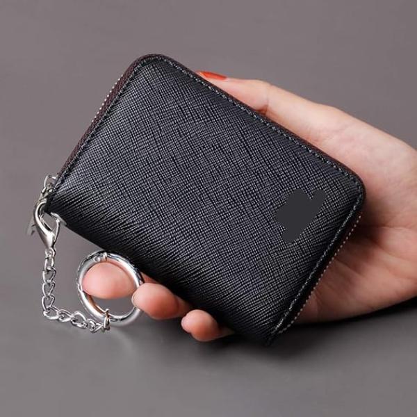 RFID Blocking Credit Card Wallet with Zipper Case for Men & Women - Compact Key Chain Card Holder