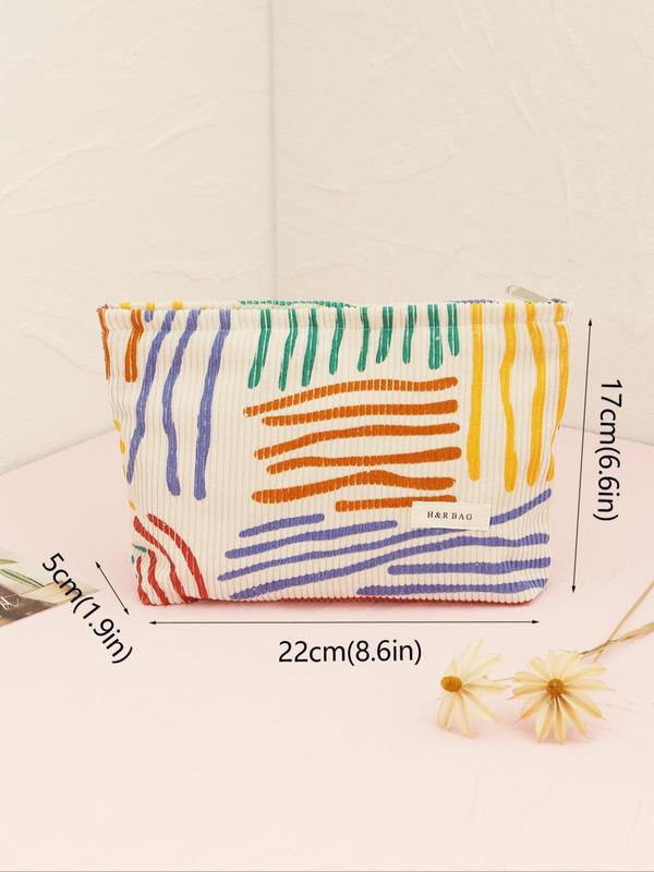 Corduroy Makeup Bag, Cute Floral Pattern Zipper Makeup Organizer Pouch, with Letters Label, Travel Cosmetic Storage Bag, Versatile Storage Bag for Skincare, Lip Balm, Eyeliners, Makeup Brushes,