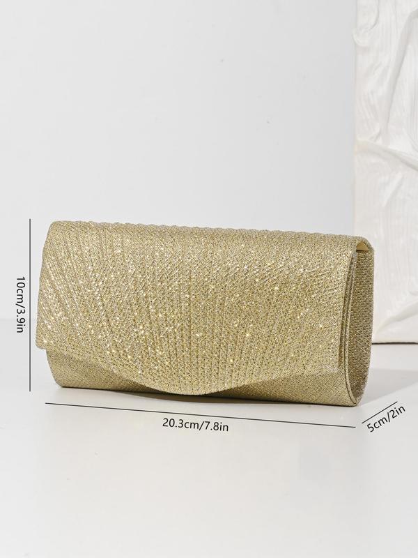 Women's Elegant Glitter Textured Evening Bag, Exquisite Trendy Chain Strap Clutch Bag, Fashionable Bag for Party Decoration