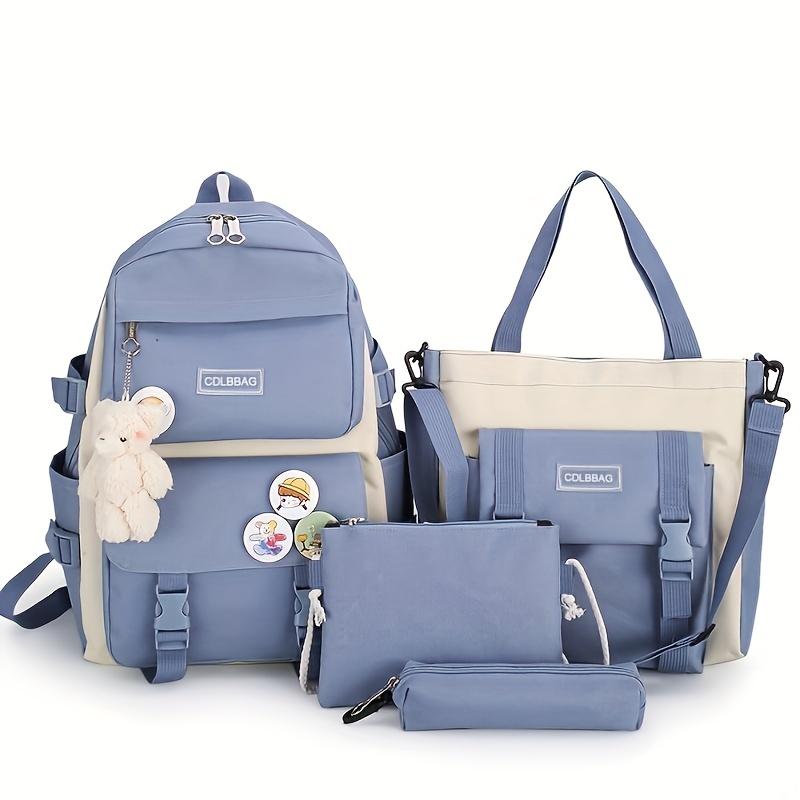 4 Pcs set Simple Casual Backpack Large Capacity School Bag Travel Bag Canvas Shoulder Bag