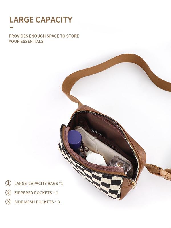 Fashionable Checkerboard Pattern Chest Bag, Casual Versatile Zipper Belt Bag for Women, Trendy All-match Sling Bag for Daily Use