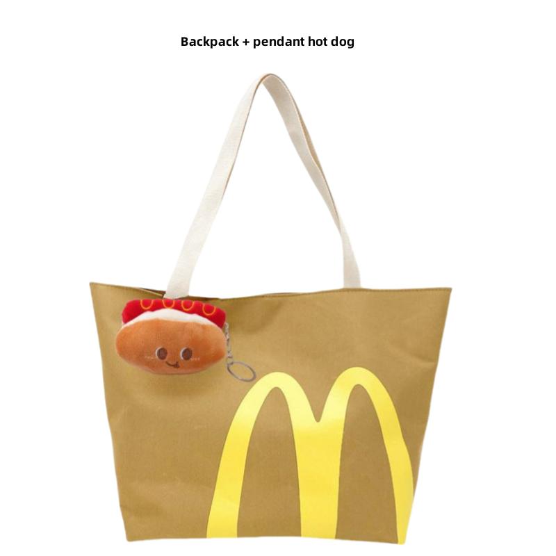 McDonald's Fun portable canvas casual women's paper bag (including accessories) is simple and durable, machine washable, buckle closure-a casual daily commuter backpack for women and men