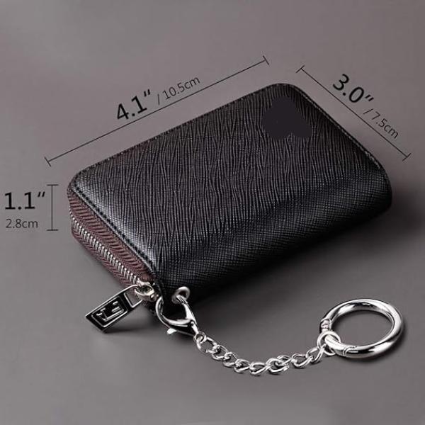 RFID Blocking Credit Card Wallet with Zipper Case for Men & Women - Compact Key Chain Card Holder