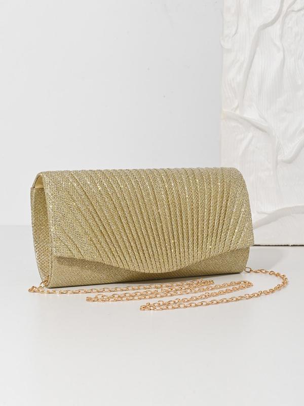 Women's Elegant Glitter Textured Evening Bag, Exquisite Trendy Chain Strap Clutch Bag, Fashionable Bag for Party Decoration