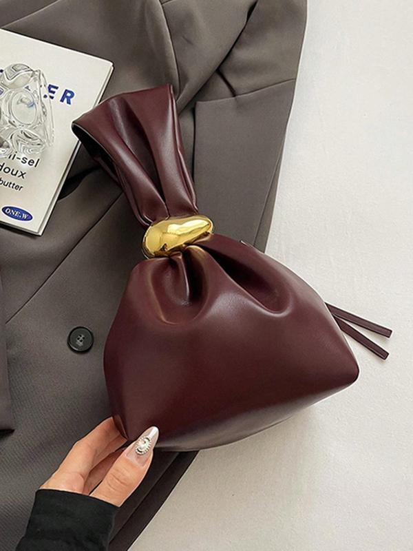 Women's Solid Color Ruched Design Bucket Bag, Fashionable PU Leather Handbag for Daily Used, Casual Trendy Versatile High-quality Daily Commuting Bag