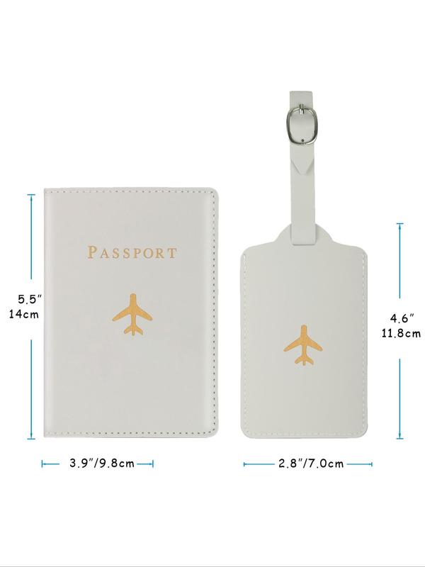 Creative Letter Design Passport Case, 2pcs Bifold Passport Cover Case & Luggage Tag Set, Fashion Passport Holder & Luggage Tag for Men & Women