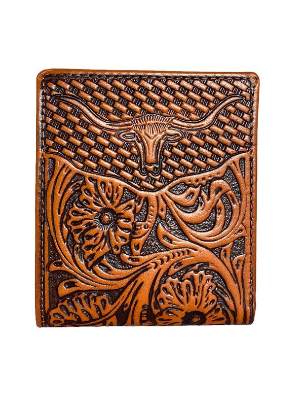 Men's Vintage Floral Embossed Genuine Leather Short Wallet,  Luxury Purses, Western Style Bifold Wallet, Multi-card Slot Card Holder, Gift for Men