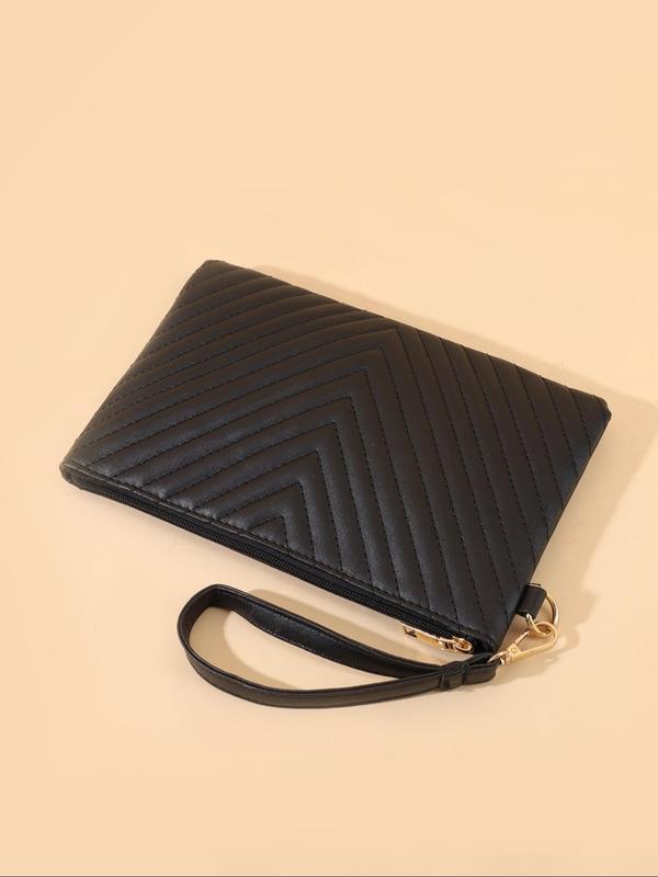 Women's Solid Color Quilted Clutch, Fashionable PU Leather Zipper Clutch, Simple All-match Bag for Daily Life