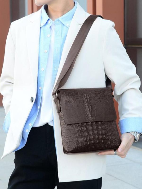 Men's Casual Crocodile Embossed PU Leather Crossbody Bag