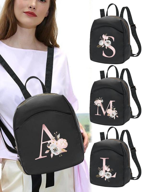 Initial Letter Pattern Backpack for Women, 2024 New Style Cute Mini Waterproof Shoulder Bag, Fashionable Backpack for Working, Dating, Party, Shopping