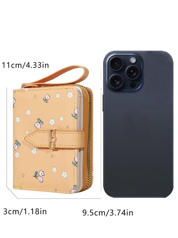 Ditsy Floral Pattern Zipper Short Wallet, New Style Casual Versatile Card Holder for Women & Girls, Trendy All-match & Exquisite Wallet As Gift, for Fall Outfits Fall Freshness