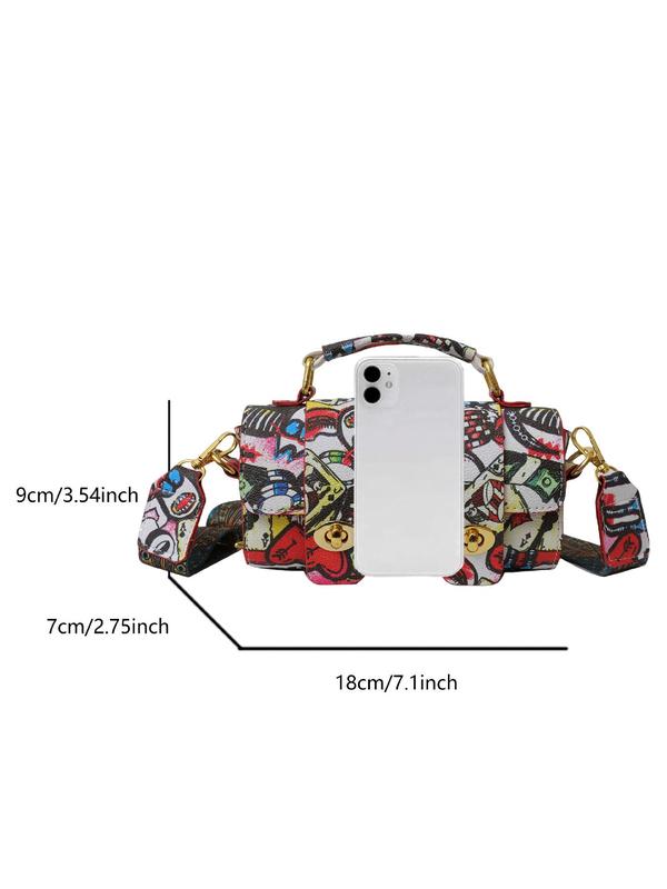 Women's Fashionable All Over Print Handbag, Boston Bag, Casual Pu Leather Crossbody Bag with Adjustable Strap for Daily Used, Trendy High-quality  Commuting Bag