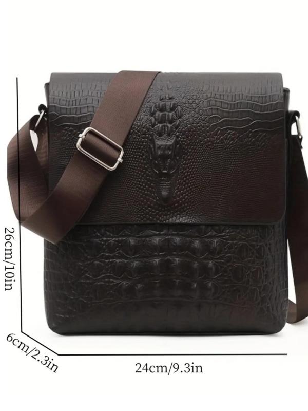 Men's Casual Crocodile Embossed PU Leather Crossbody Bag