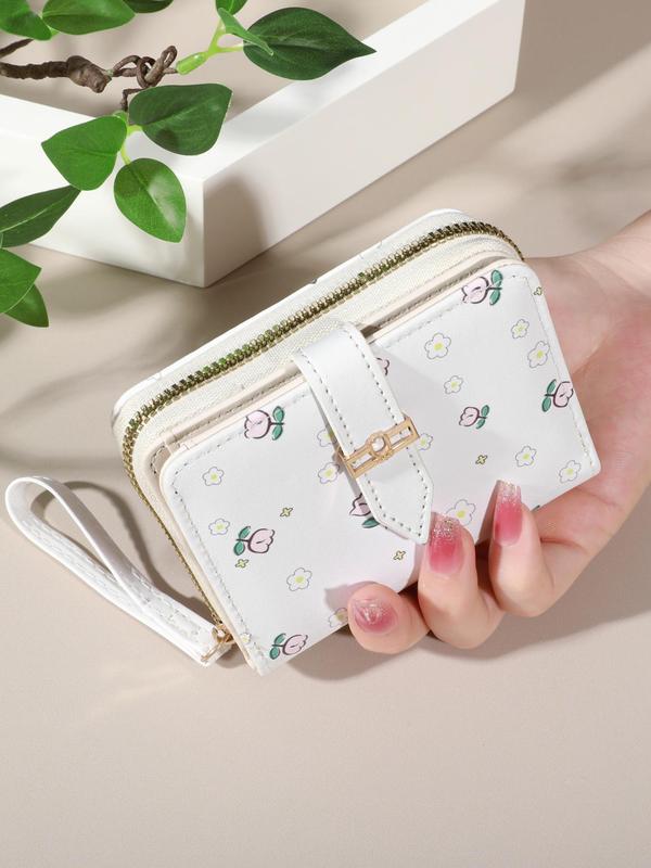 Ditsy Floral Pattern Zipper Short Wallet, New Style Casual Versatile Card Holder for Women & Girls, Trendy All-match & Exquisite Wallet As Gift, for Fall Outfits Fall Freshness