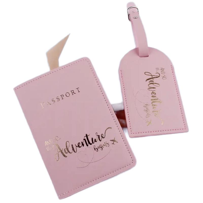 Pink Passport holder and luggage tag set