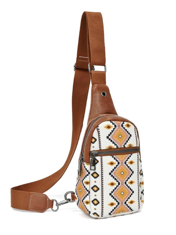 Women's Boho Style Geometric Pattern Fanny Pack, Fashionable PU Leather Crossbody Chest Bag with Detachable Strap, Casual Trendy Versatile High-quality Daily Commuting Bag