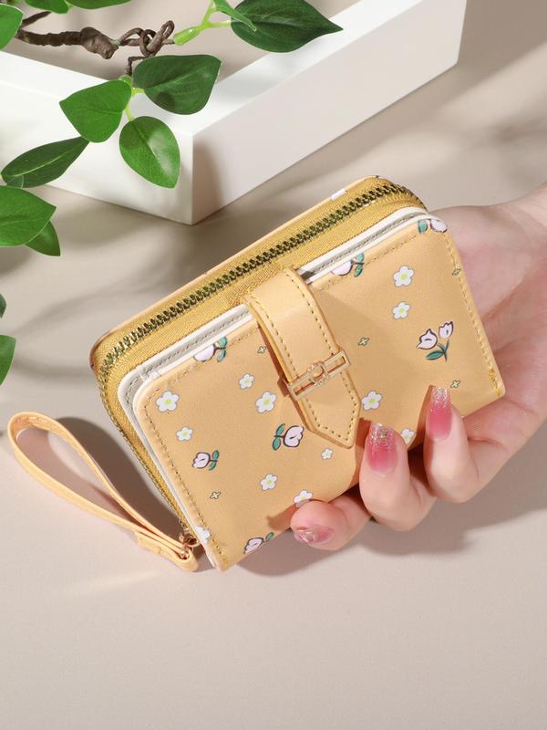 Ditsy Floral Pattern Zipper Short Wallet, New Style Casual Versatile Card Holder for Women & Girls, Trendy All-match & Exquisite Wallet As Gift, for Fall Outfits Fall Freshness