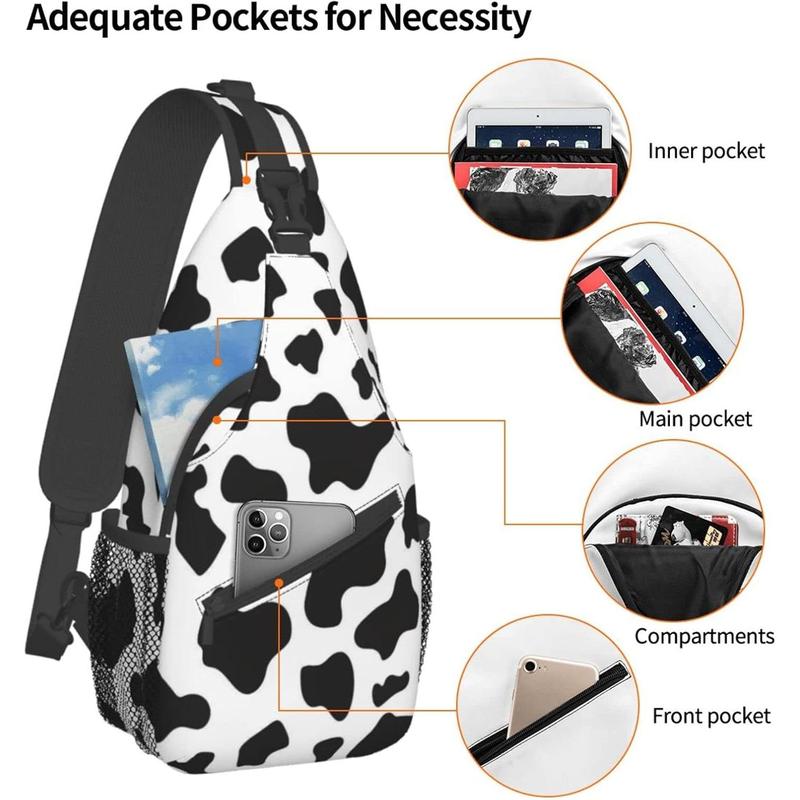 Cute cow print sling backpack cow cross bag women travel hiking chest bag daypack one size