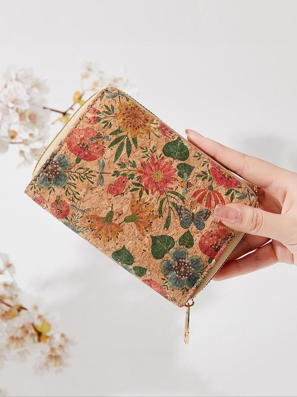 Women's Vintage Floral Pattern Zipper Short Wallet, Pu Leather Coin Purse with Card Slot, Multi-functional Boho Style Wallet for Daily Use