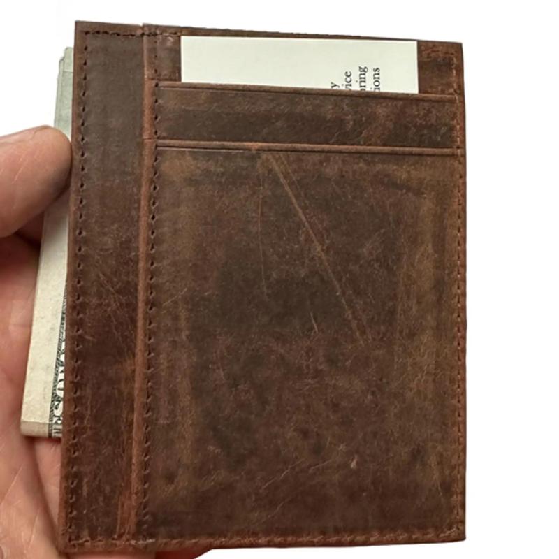 Pocket Wallet RFID Blocking Thin Leather Card Case   Brown