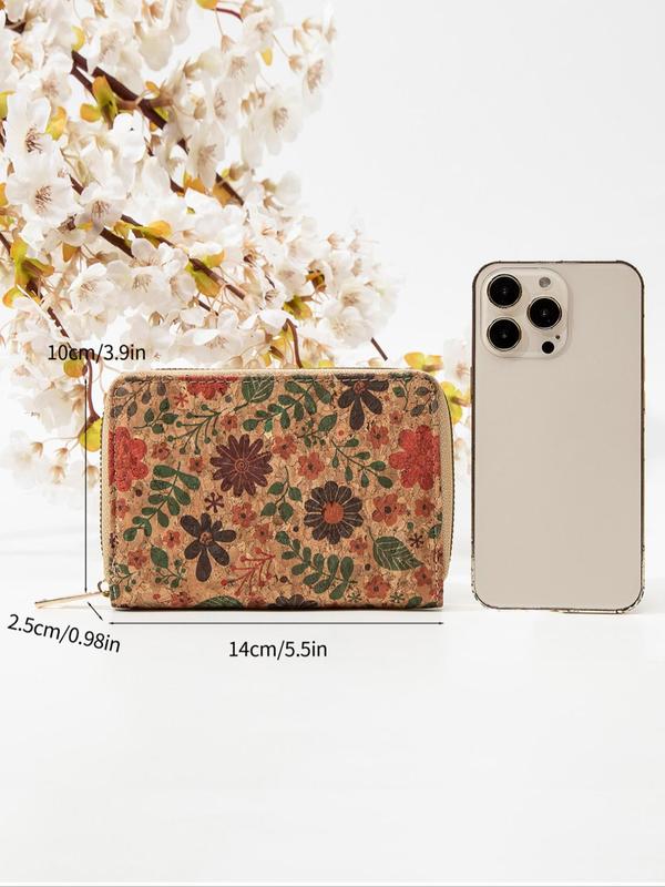 Women's Vintage Floral Pattern Zipper Short Wallet, Pu Leather Coin Purse with Card Slot, Multi-functional Boho Style Wallet for Daily Use