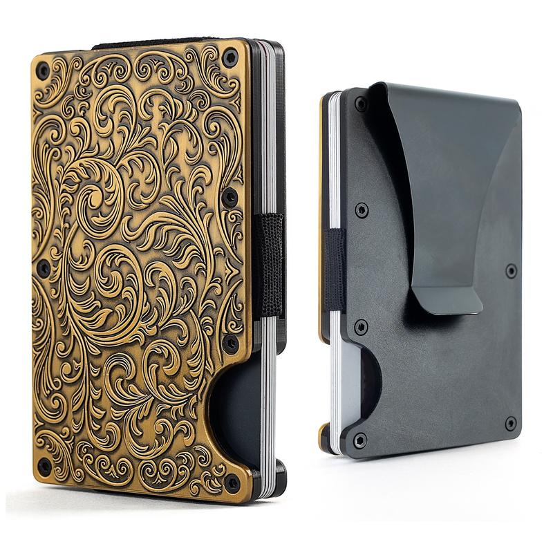 Western Floral Slim Wallet Card Holder with Money Clip for Men