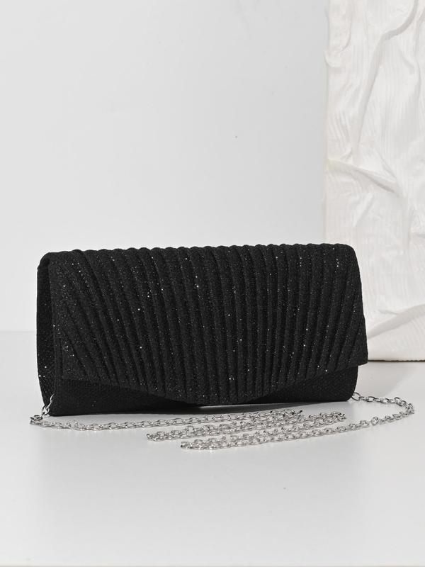 Women's Elegant Glitter Textured Evening Bag, Exquisite Trendy Chain Strap Clutch Bag, Fashionable Bag for Party Decoration