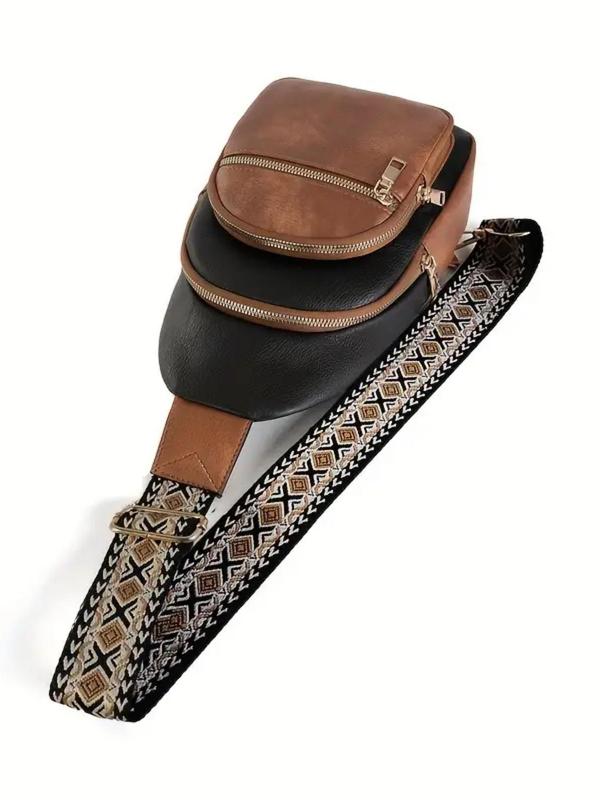 Women's Vintage Ethnic Pattern Fanny Pack, Casual Pu Leather Zipper Sling Bag for Daily Used, Casual Trendy Versatile High-quality Daily Commuting Bag, Girl Fashionable Shopping Bag