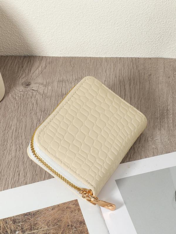 Women's Minimalist Short Wallet, with Embossed Design, Zipper Wallet, High-quality Pu Leather Credit Card Storage Bag, Simple Casual Card Holder