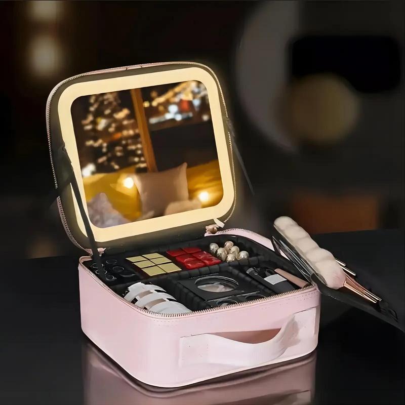 Portable Makeup Bag with Mirror, 1 Count Professional Makeup Case with Light, Makeup Organizer, Cosmetic Storage Box, Makeup Organizer for Home and Travel