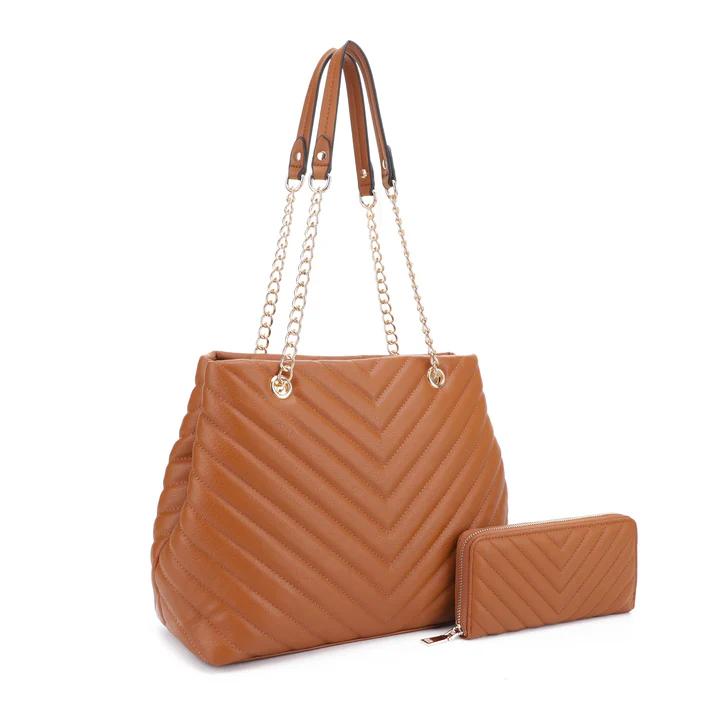 Valeria Chevron Quilted Shoulder Bag with Wallet for Women，2024 Fashion New Bags