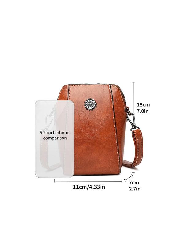 Women's Solid Color Fashionable Pu Leather Crossbody Bag, Casual Versatile Vintage Small Phone Bag for Daily Used, Trendy All-match Commuter Bag