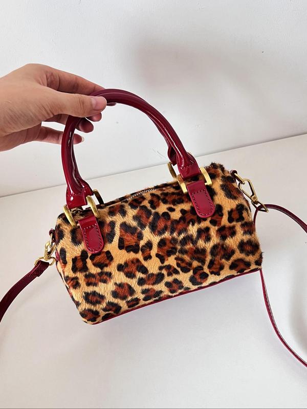 Women's Fashion Leopard Pattern Handbag, Casual Versatile Zipper Shoulder Bag for Daily Used, Trendy All-match Commuter Bag