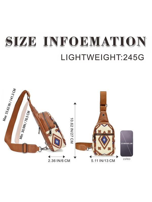 Women's Boho Style Geometric Pattern Fanny Pack, Fashionable PU Leather Crossbody Chest Bag with Detachable Strap, Casual Trendy Versatile High-quality Daily Commuting Bag